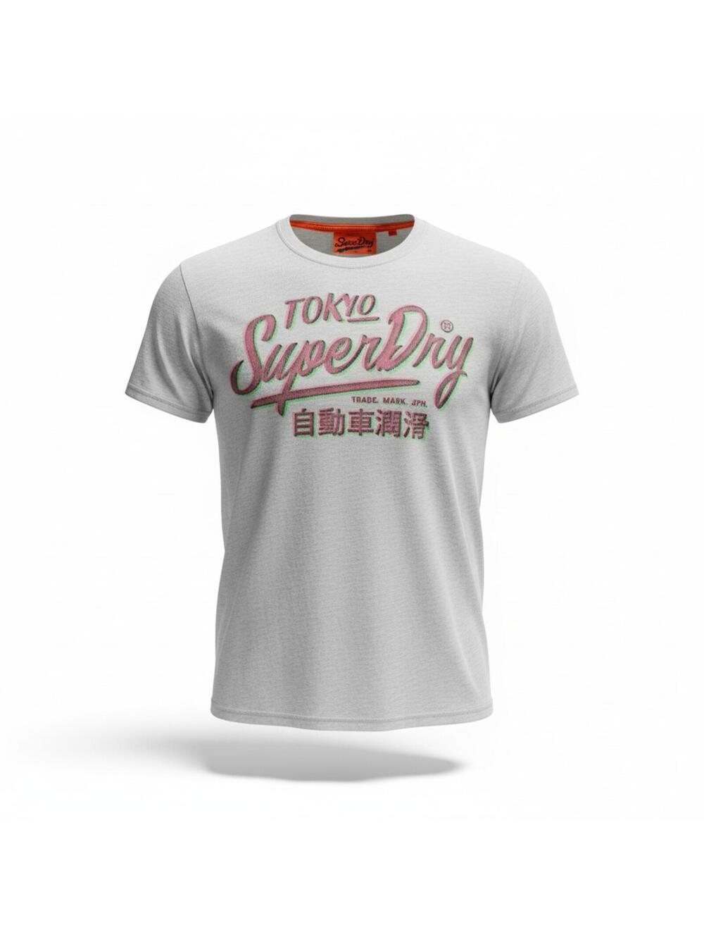 Superdry Mens XXL T-Shirt Gray Tokyo Logo Graphic Short Sleeve Neon Pink Green